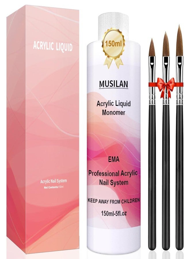 MUSILAN Monomer Acrylic Nail Liquid 150ML - Acrylic Liquid Monomer for Acrylic Powder Acrylic Nail Monomer with 3PCS Acrylic Brushes Size（8/10/14）For Acrylic Nails Extension Non-Yellowing - Image 1